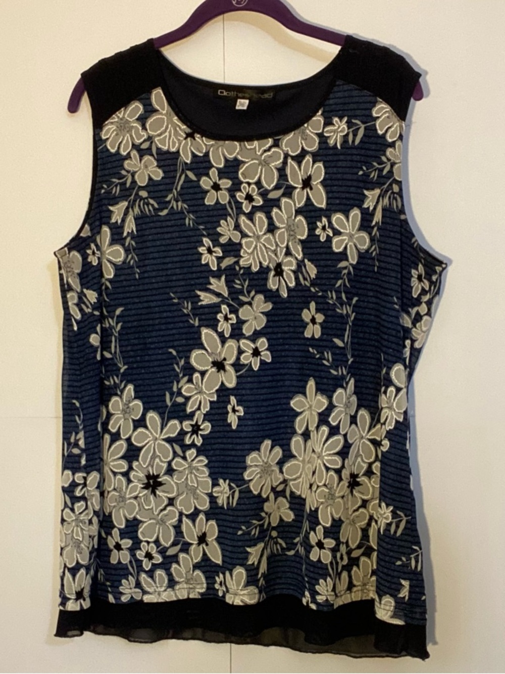 Clotheshead Sleeveless Navy Floral Embroidered Tank Top with Contrast Trim Sz XL